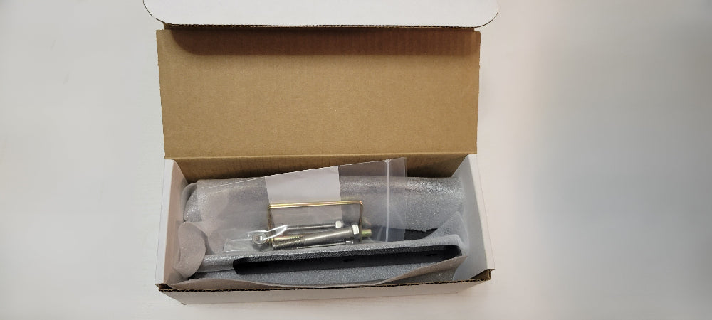 Picture of ball mounted hitch flip step long all in box with hardware ready to ship